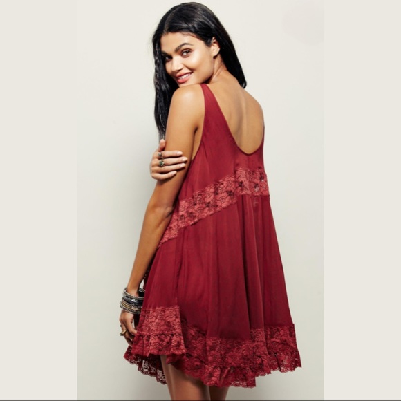 FREE PEOPLE SHE SWINGS CAMI SLIP DRESS IN MAROON (DARK RED) - Picture 3 of 11